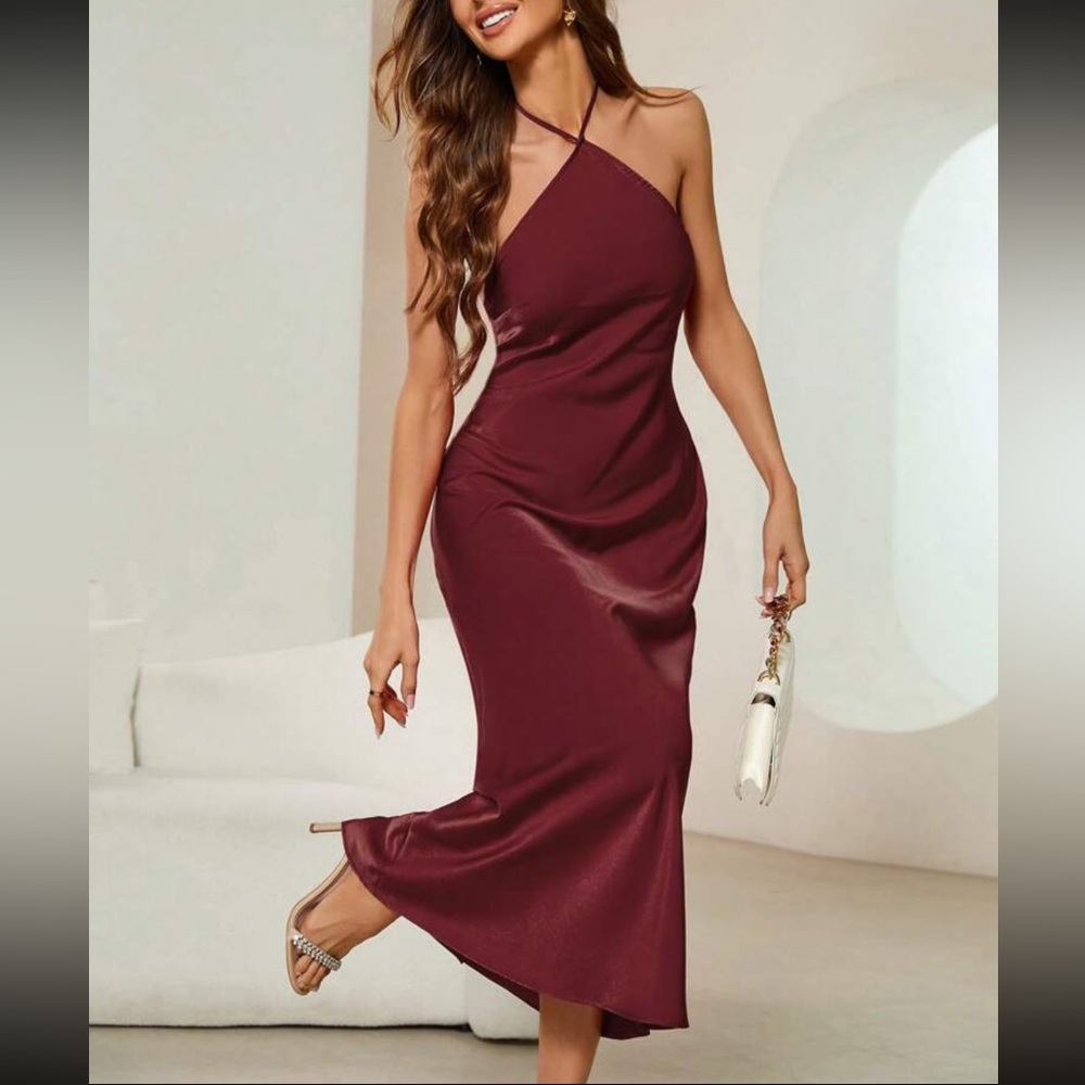 Elegant Burgundy Halter Dress